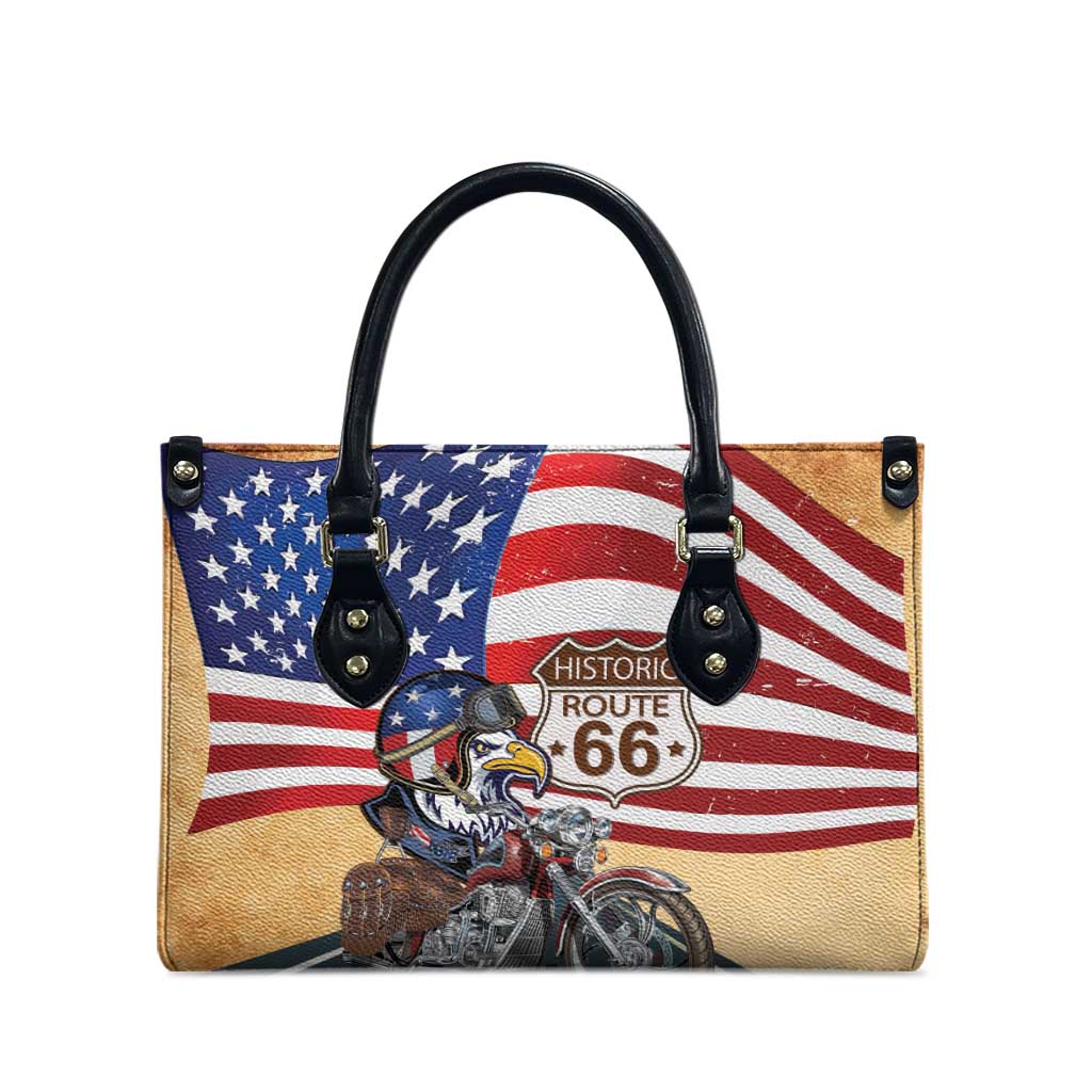 Route 66 United States Leather Bag Historic Highway USA Eagle With Motorcycle - Wonder Print Shop