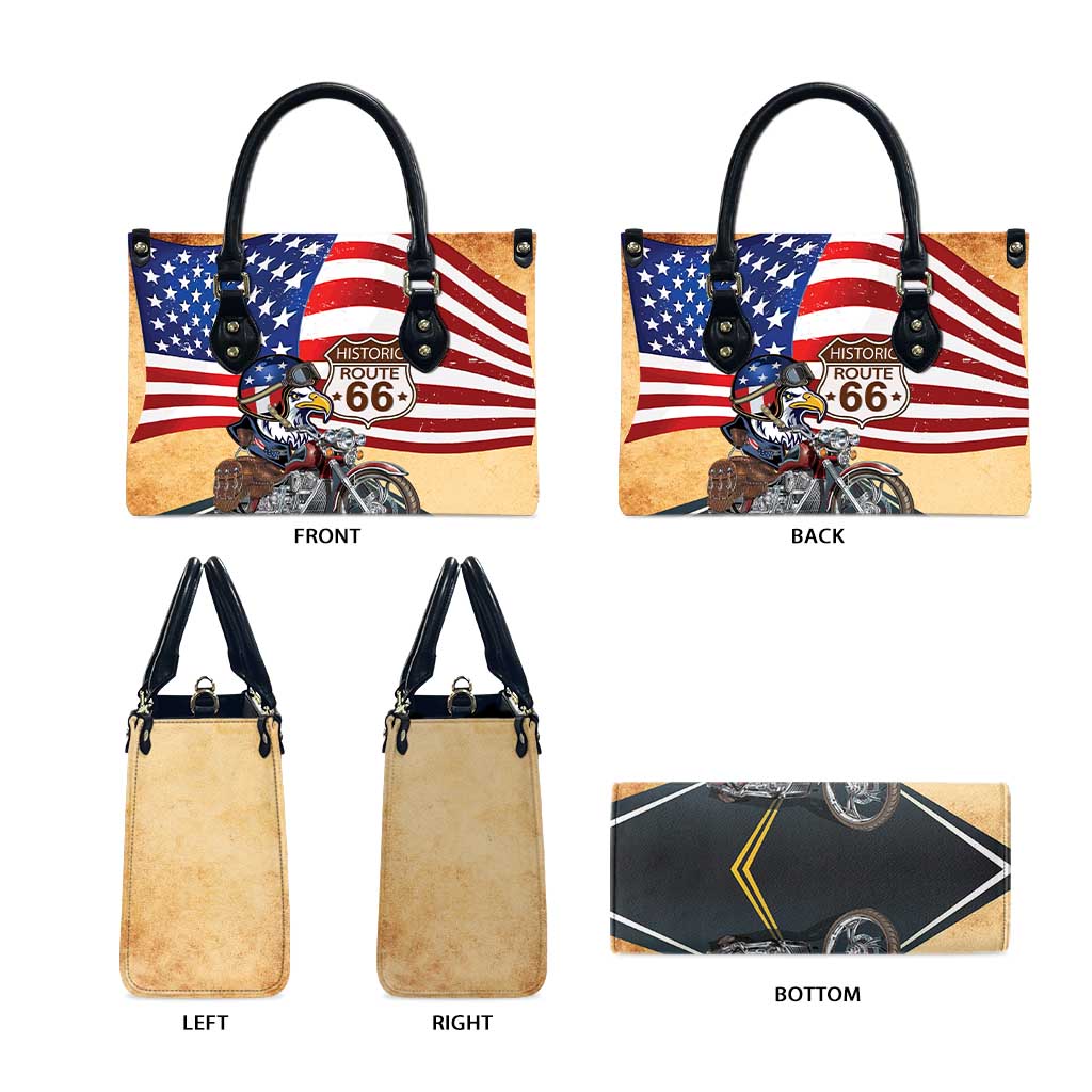 Route 66 United States Leather Bag Historic Highway USA Eagle With Motorcycle - Wonder Print Shop