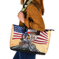 Route 66 United States Leather Tote Bag Historic Highway USA Eagle With Motorcycle - Wonder Print Shop