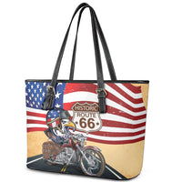 Route 66 United States Leather Tote Bag Historic Highway USA Eagle With Motorcycle - Wonder Print Shop