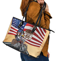 Route 66 United States Leather Tote Bag Historic Highway USA Eagle With Motorcycle - Wonder Print Shop