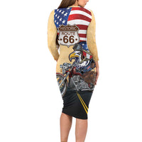 Route 66 United States Long Sleeve Bodycon Dress Historic Highway USA Eagle With Motorcycle - Wonder Print Shop