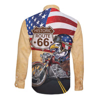 Route 66 United States Long Sleeve Button Shirt Historic Highway USA Eagle With Motorcycle - Wonder Print Shop