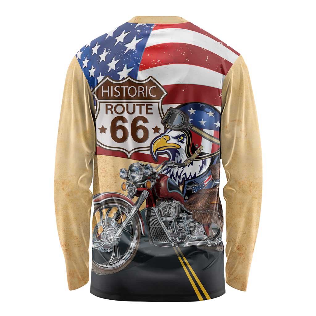 Route 66 United States Long Sleeve Shirt Historic Highway USA Eagle With Motorcycle - Wonder Print Shop