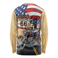 Route 66 United States Long Sleeve Shirt Historic Highway USA Eagle With Motorcycle - Wonder Print Shop