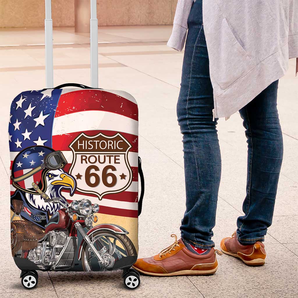 Route 66 United States Luggage Cover Historic Highway USA Eagle With Motorcycle - Wonder Print Shop