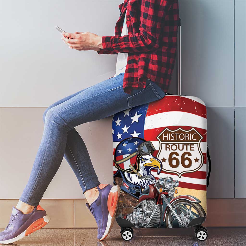 Route 66 United States Luggage Cover Historic Highway USA Eagle With Motorcycle - Wonder Print Shop