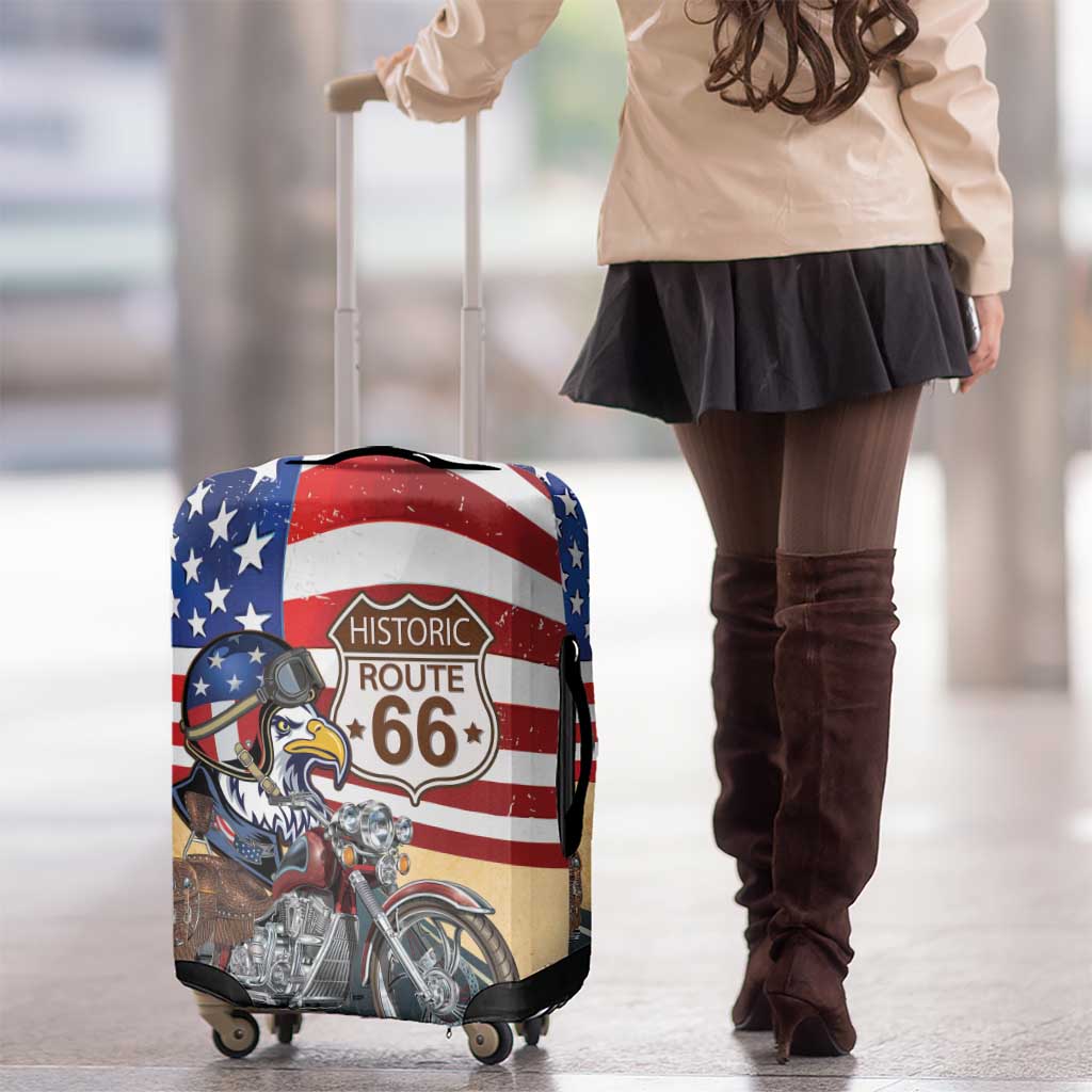 Route 66 United States Luggage Cover Historic Highway USA Eagle With Motorcycle - Wonder Print Shop