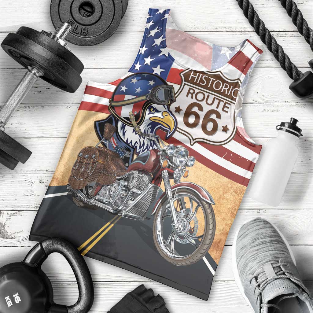 Route 66 United States Men Tank Top Historic Highway USA Eagle With Motorcycle - Wonder Print Shop