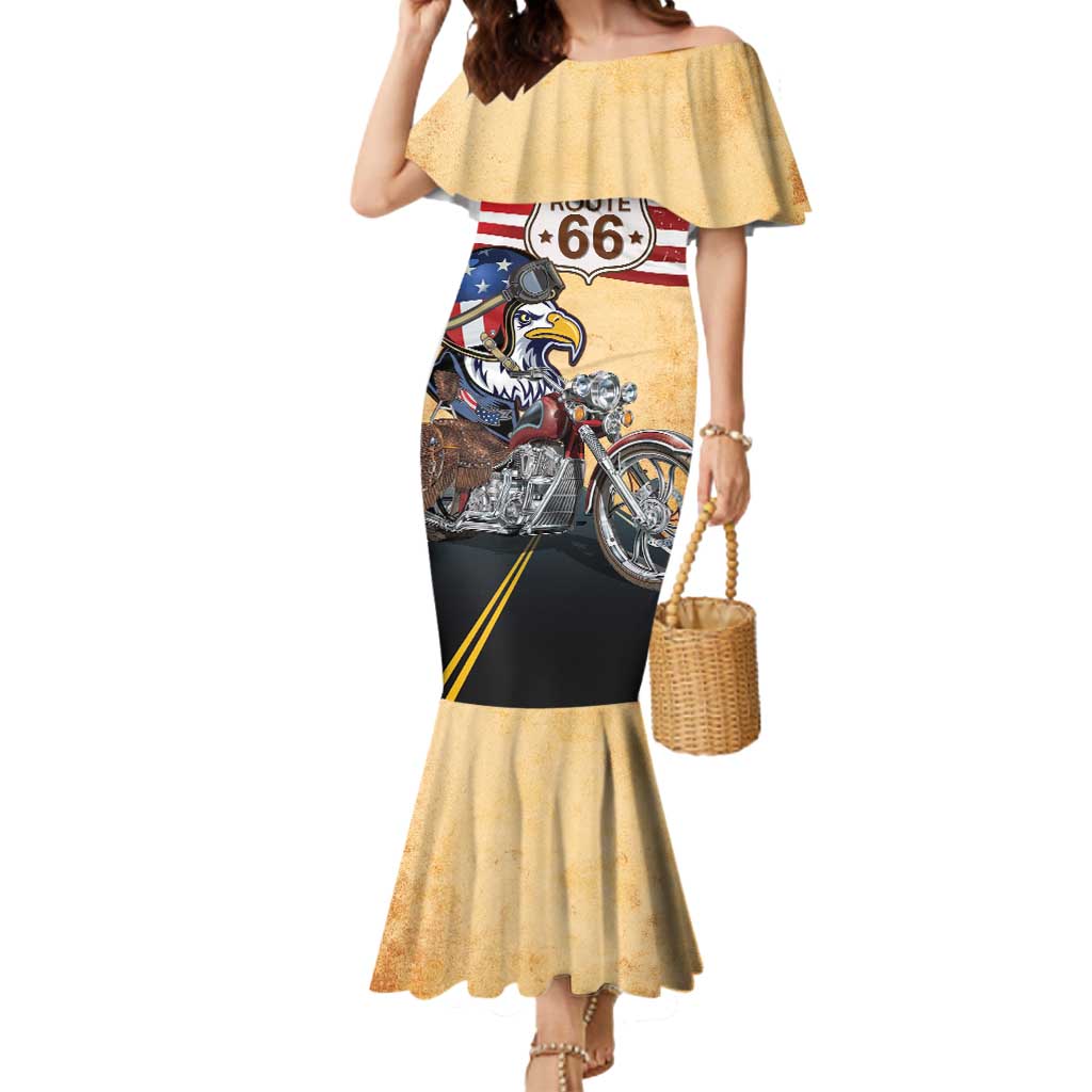 Route 66 United States Mermaid Dress Historic Highway USA Eagle With Motorcycle - Wonder Print Shop