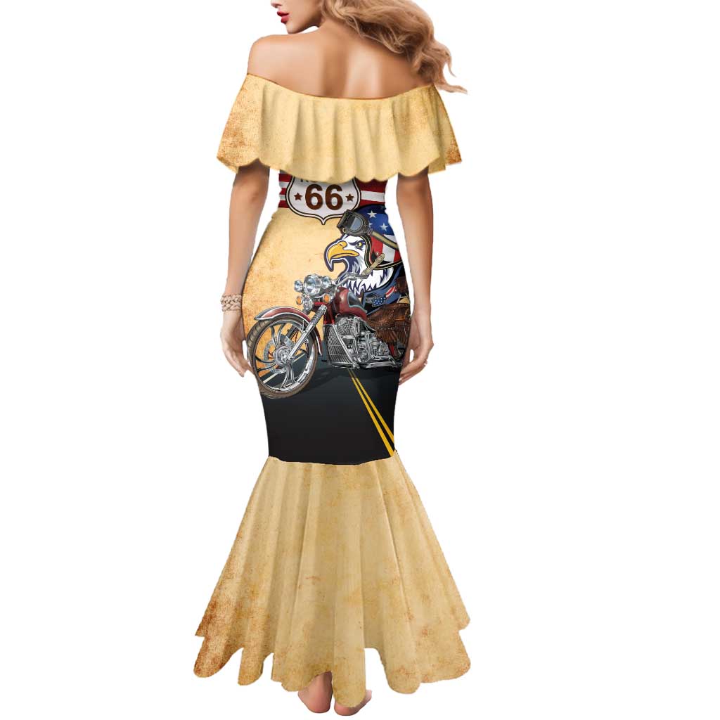 Route 66 United States Mermaid Dress Historic Highway USA Eagle With Motorcycle - Wonder Print Shop