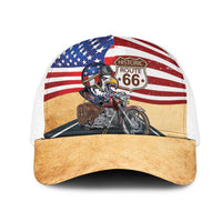 Route 66 United States Mesh Trucker Cap Historic Highway USA Eagle With Motorcycle - Wonder Print Shop