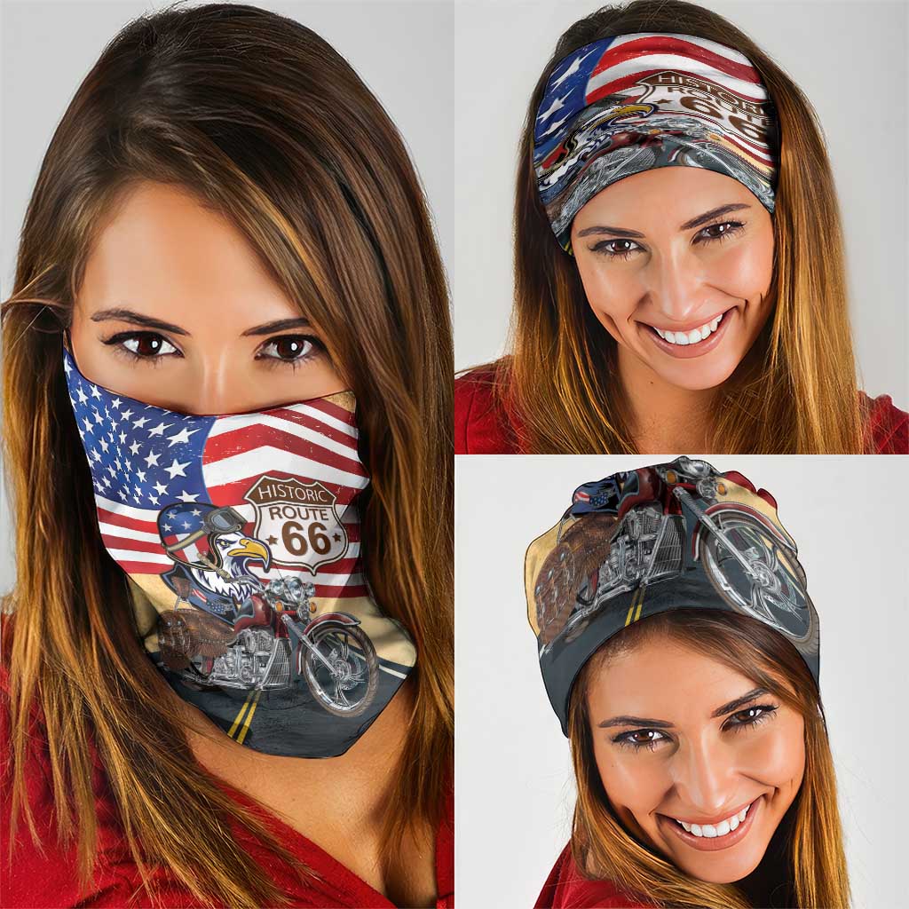 Route 66 United States Neck Gaiter Historic Highway USA Eagle With Motorcycle - Wonder Print Shop