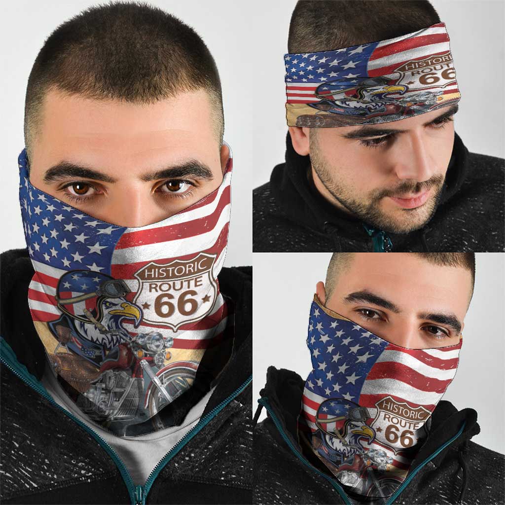 Route 66 United States Neck Gaiter Historic Highway USA Eagle With Motorcycle - Wonder Print Shop