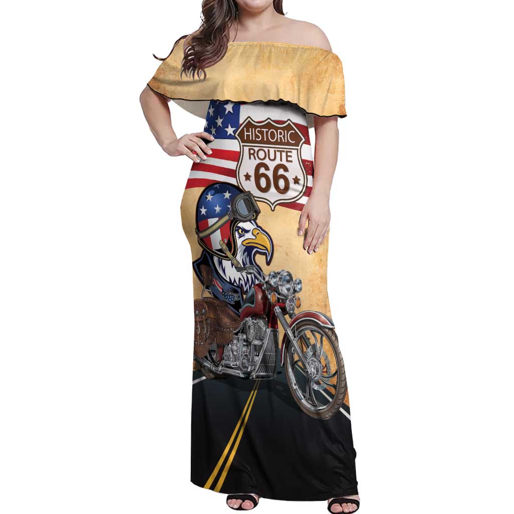 Route 66 United States Off Shoulder Maxi Dress Historic Highway USA Eagle With Motorcycle - Wonder Print Shop
