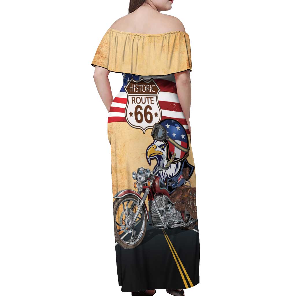 Route 66 United States Off Shoulder Maxi Dress Historic Highway USA Eagle With Motorcycle - Wonder Print Shop