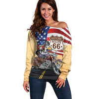 Route 66 United States Off Shoulder Sweater Historic Highway USA Eagle With Motorcycle - Wonder Print Shop