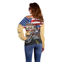 Route 66 United States Off Shoulder Sweater Historic Highway USA Eagle With Motorcycle - Wonder Print Shop