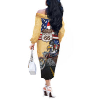 Route 66 United States Off The Shoulder Long Sleeve Dress Historic Highway USA Eagle With Motorcycle - Wonder Print Shop