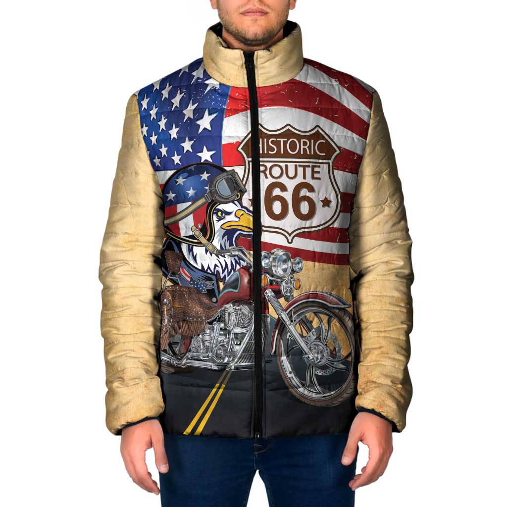 Route 66 United States Padded Jacket Historic Highway USA Eagle With Motorcycle - Wonder Print Shop