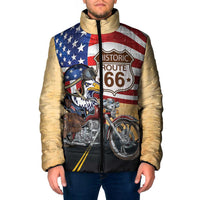 Route 66 United States Padded Jacket Historic Highway USA Eagle With Motorcycle - Wonder Print Shop