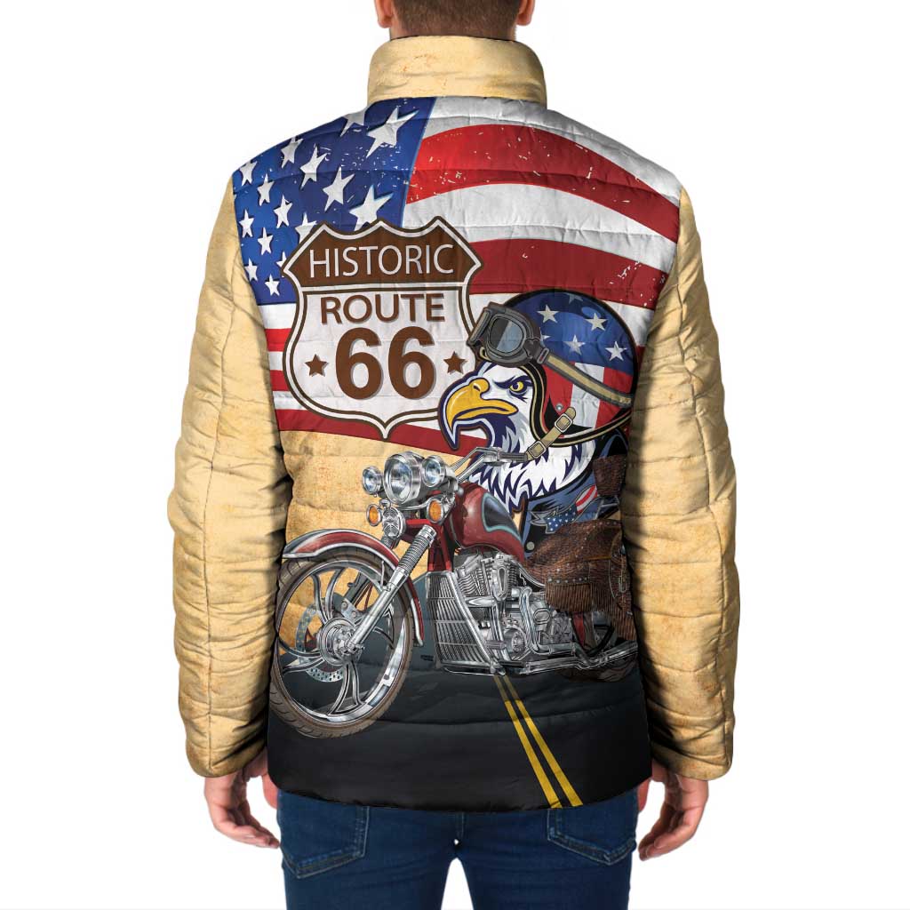 Route 66 United States Padded Jacket Historic Highway USA Eagle With Motorcycle - Wonder Print Shop