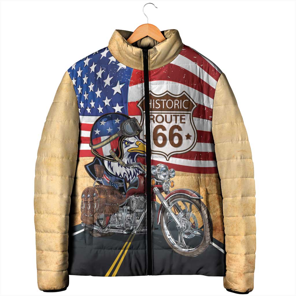 Route 66 United States Padded Jacket Historic Highway USA Eagle With Motorcycle - Wonder Print Shop