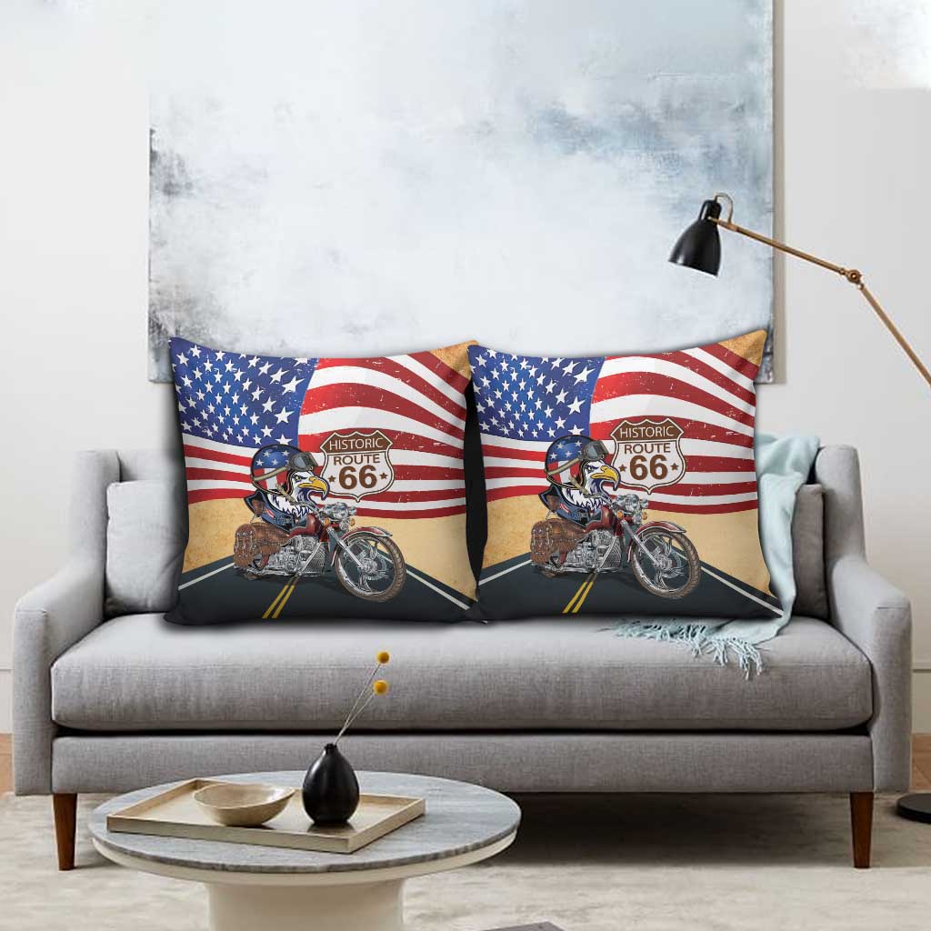 Route 66 United States Pillow Cover Historic Highway USA Eagle With Motorcycle - Wonder Print Shop