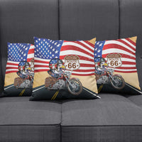 Route 66 United States Pillow Cover Historic Highway USA Eagle With Motorcycle - Wonder Print Shop