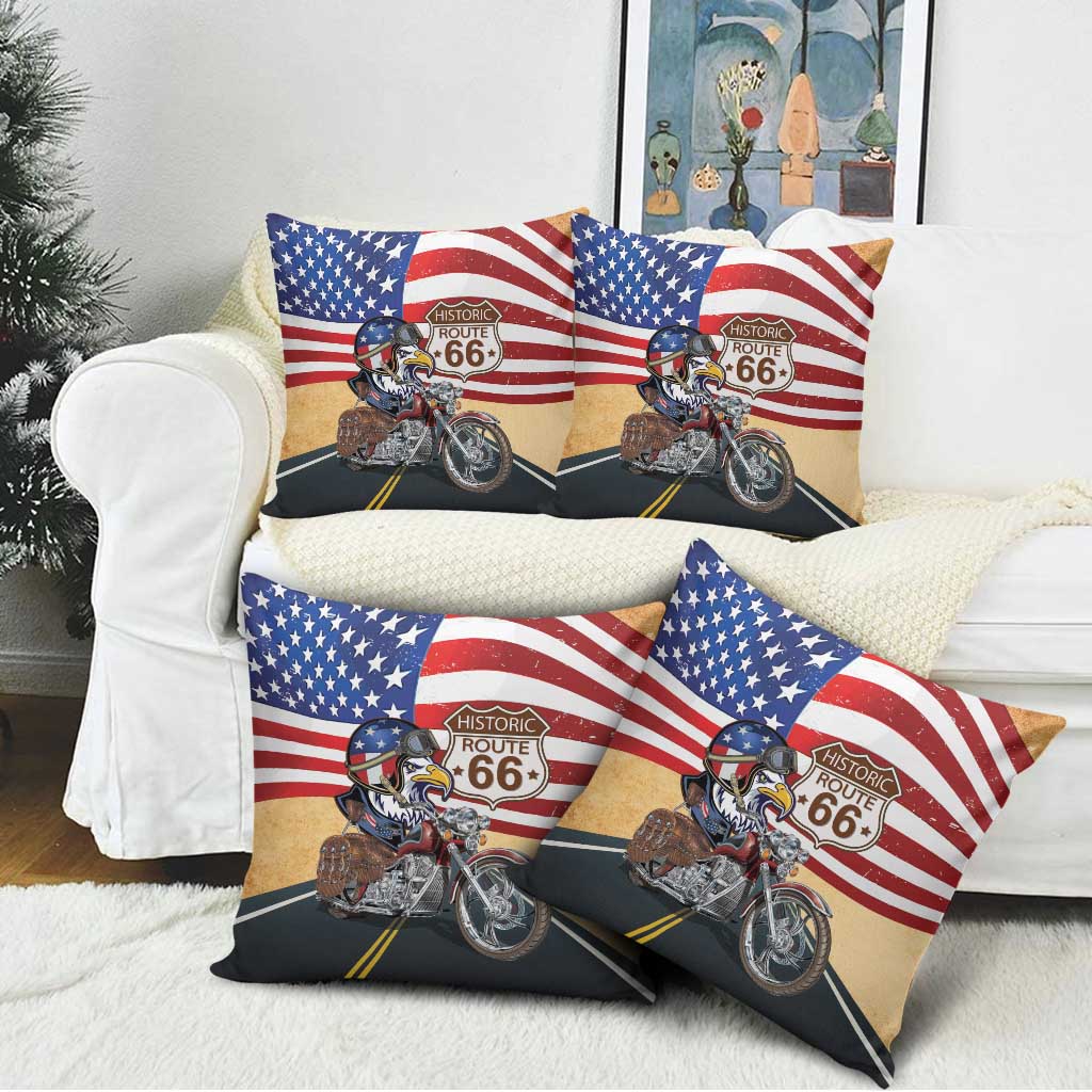 Route 66 United States Pillow Cover Historic Highway USA Eagle With Motorcycle - Wonder Print Shop