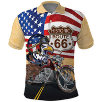 Route 66 United States Polo Shirt Historic Highway USA Eagle With Motorcycle - Wonder Print Shop