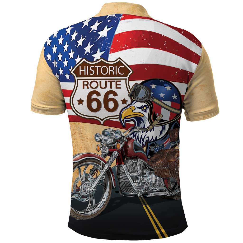 Route 66 United States Polo Shirt Historic Highway USA Eagle With Motorcycle - Wonder Print Shop