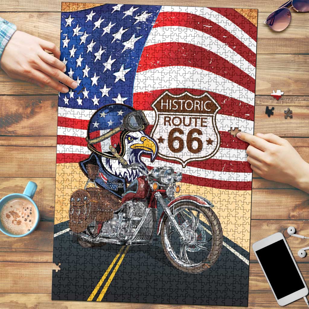 Route 66 United States Puzzle Historic Highway USA Eagle With Motorcycle - Wonder Print Shop