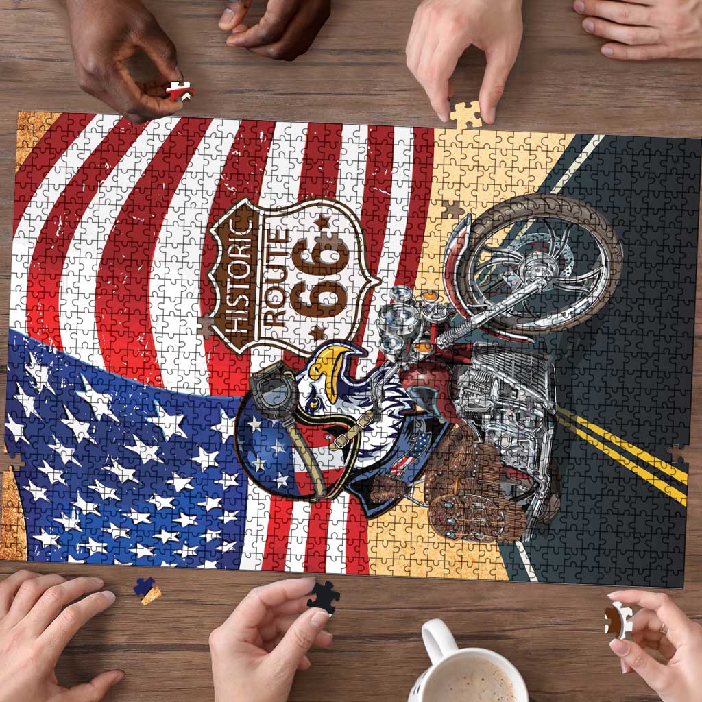 Route 66 United States Puzzle Historic Highway USA Eagle With Motorcycle - Wonder Print Shop