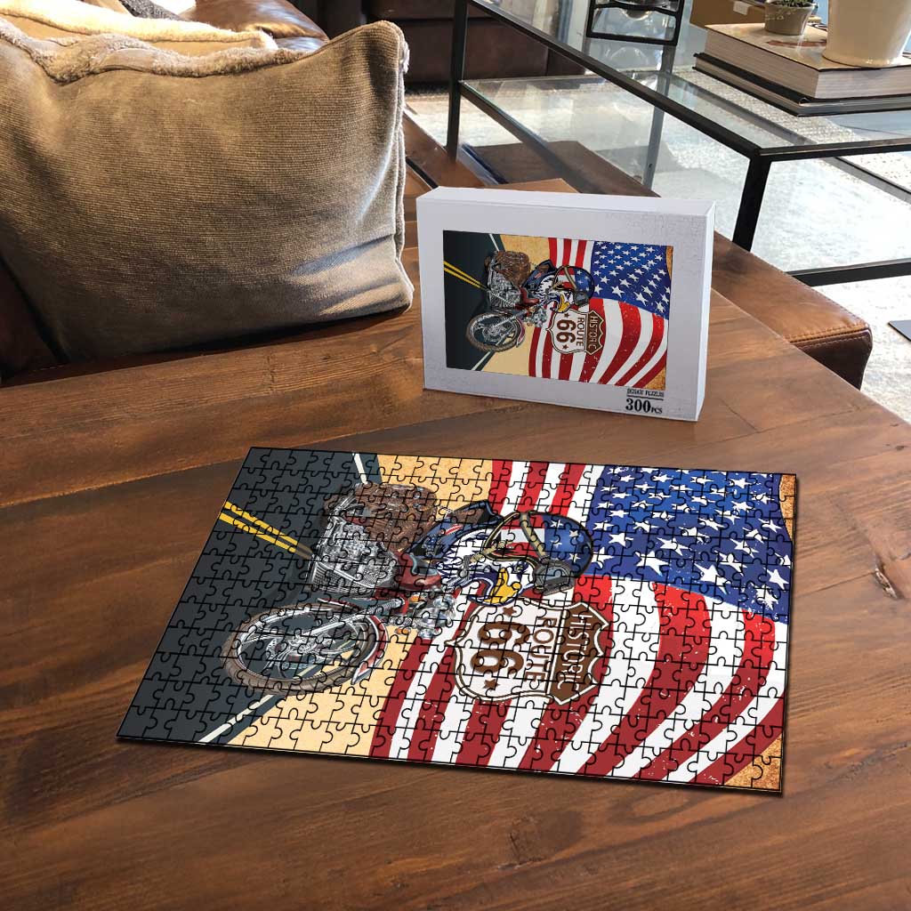 Route 66 United States Puzzle Historic Highway USA Eagle With Motorcycle - Wonder Print Shop