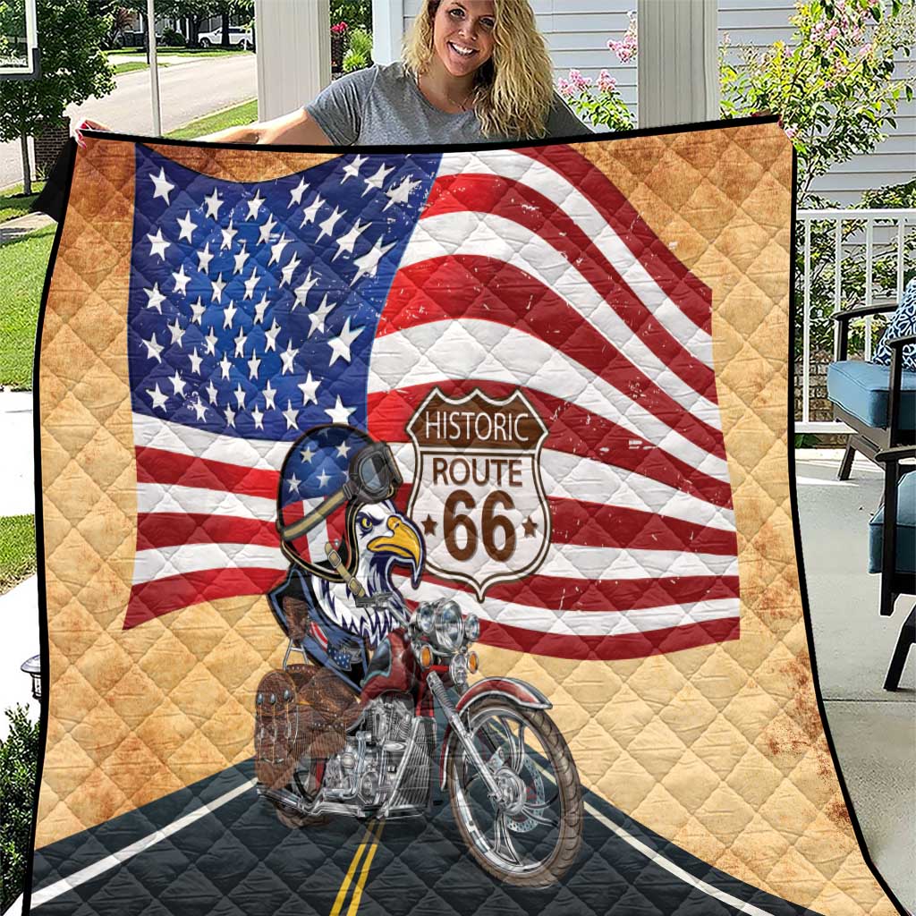 Route 66 United States Quilt Historic Highway USA Eagle With Motorcycle - Wonder Print Shop