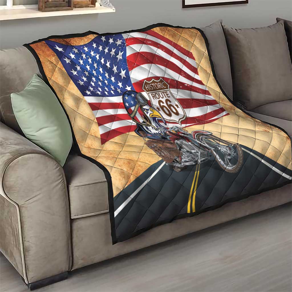 Route 66 United States Quilt Historic Highway USA Eagle With Motorcycle - Wonder Print Shop