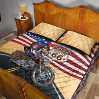 Route 66 United States Quilt Bed Set Historic Highway USA Eagle With Motorcycle - Wonder Print Shop