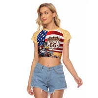 Route 66 United States Raglan Cropped T Shirt Historic Highway USA Eagle With Motorcycle - Wonder Print Shop
