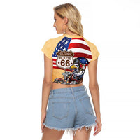 Route 66 United States Raglan Cropped T Shirt Historic Highway USA Eagle With Motorcycle - Wonder Print Shop