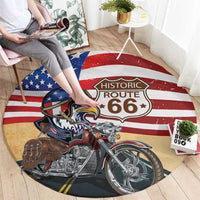 Route 66 United States Round Carpet Historic Highway USA Eagle With Motorcycle - Wonder Print Shop