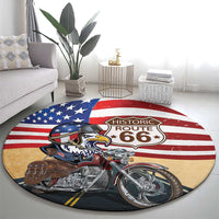 Route 66 United States Round Carpet Historic Highway USA Eagle With Motorcycle - Wonder Print Shop