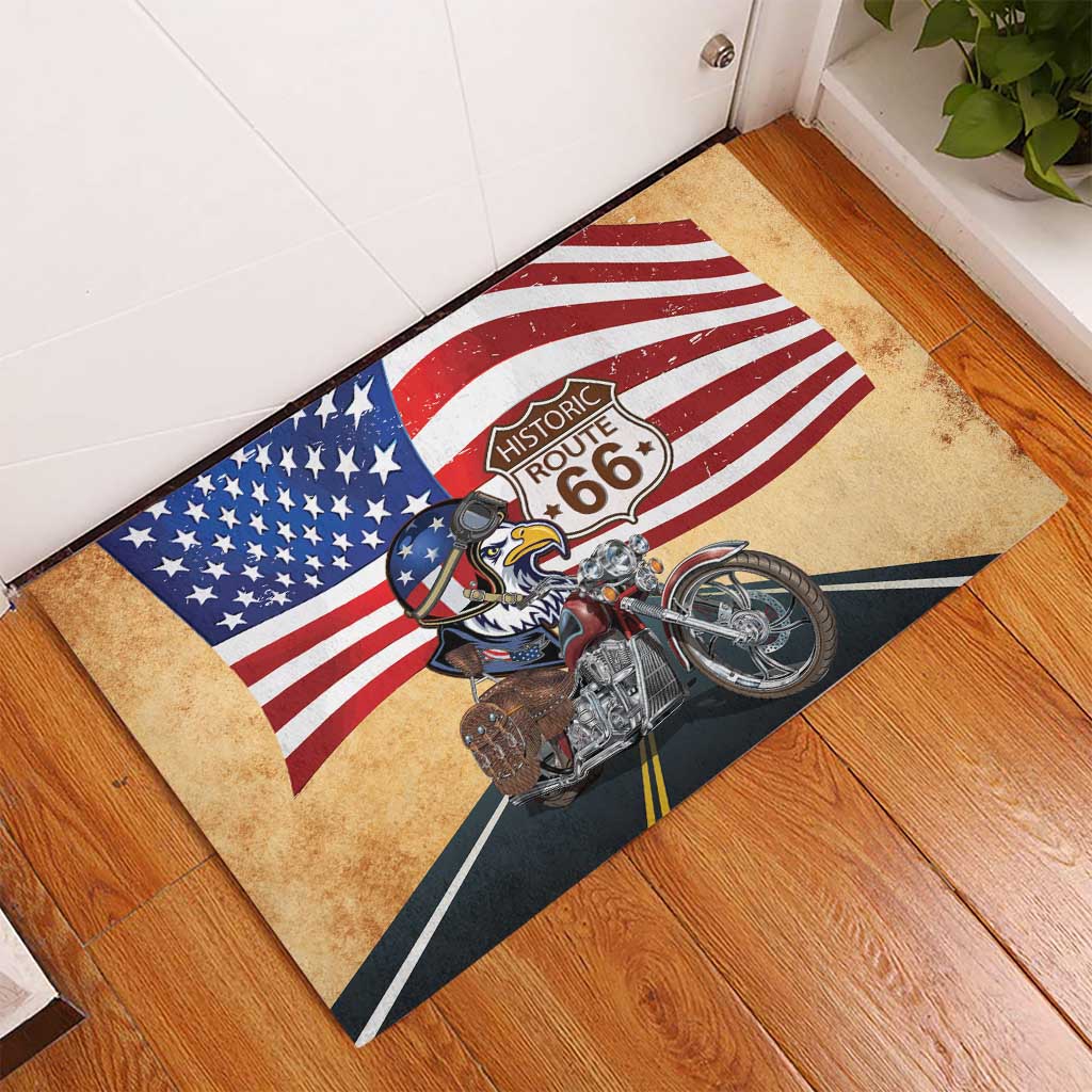 Route 66 United States Rubber Doormat Historic Highway USA Eagle With Motorcycle - Wonder Print Shop