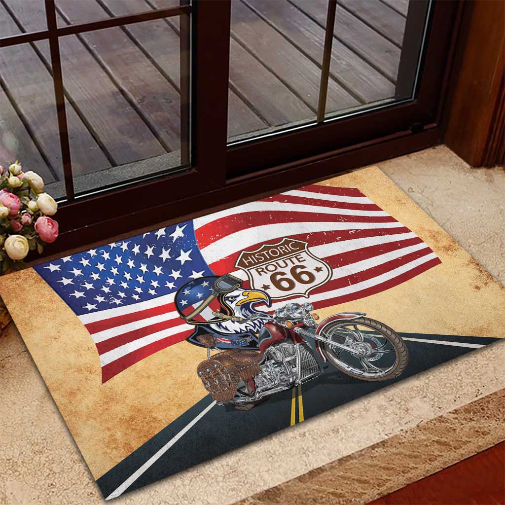 Route 66 United States Rubber Doormat Historic Highway USA Eagle With Motorcycle - Wonder Print Shop