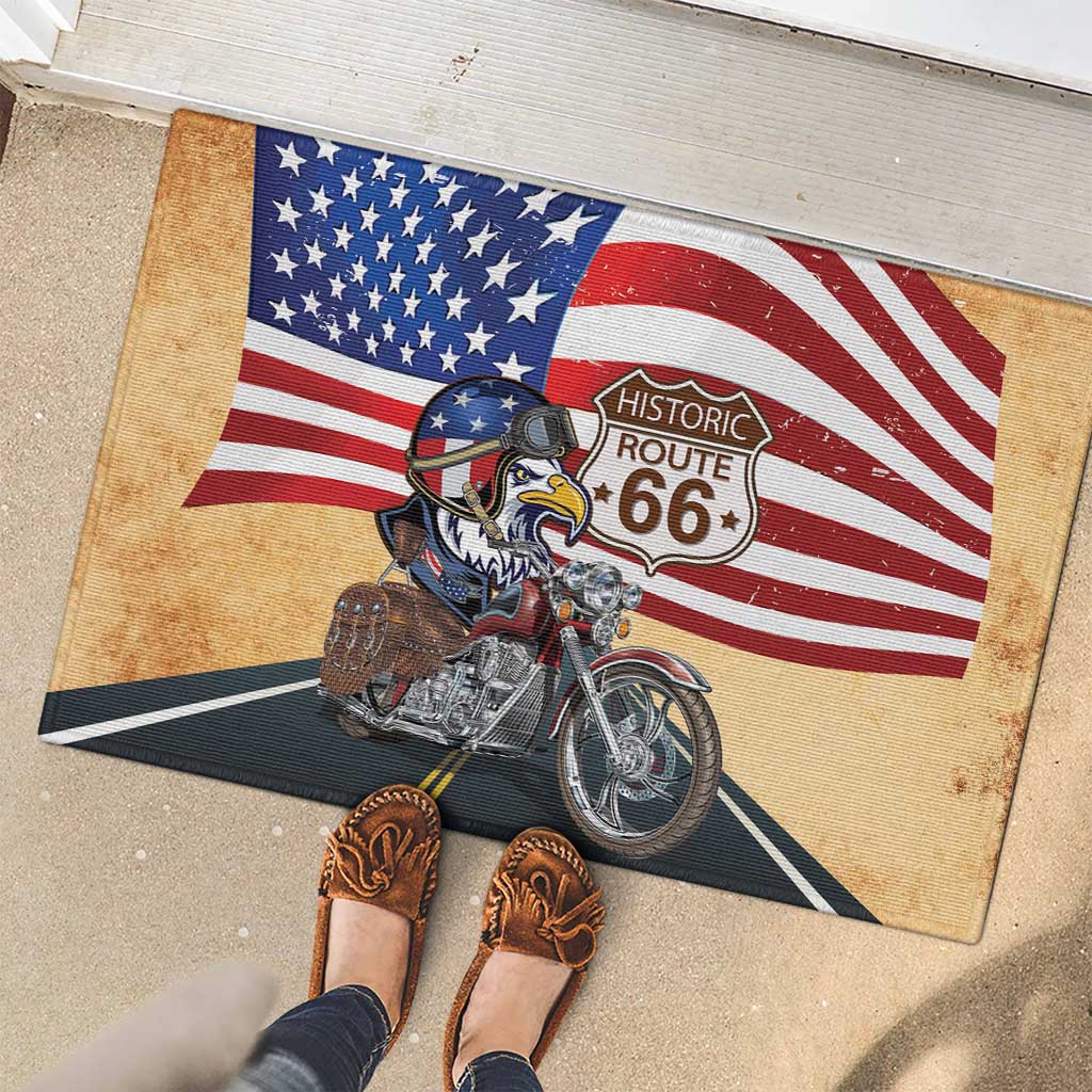 Route 66 United States Rubber Doormat Historic Highway USA Eagle With Motorcycle - Wonder Print Shop