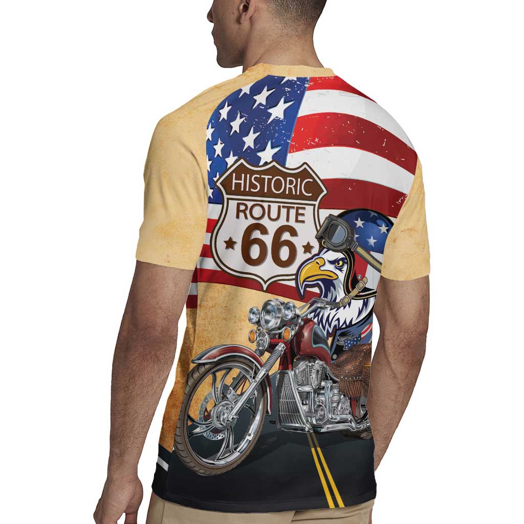 Route 66 United States Rugby Jersey Historic Highway USA Eagle With Motorcycle - Wonder Print Shop