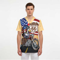 Route 66 United States Scrub Top Historic Highway USA Eagle With Motorcycle - Wonder Print Shop