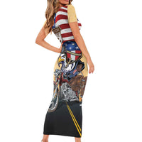Route 66 United States Short Sleeve Bodycon Dress Historic Highway USA Eagle With Motorcycle - Wonder Print Shop