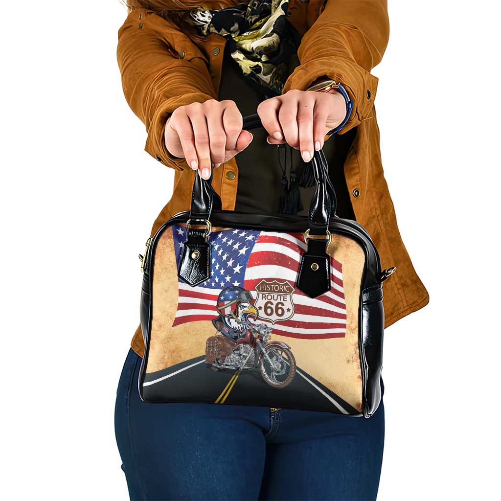 Route 66 United States Shoulder Handbag Historic Highway USA Eagle With Motorcycle - Wonder Print Shop
