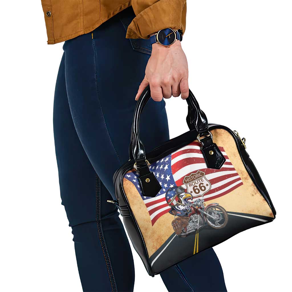 Route 66 United States Shoulder Handbag Historic Highway USA Eagle With Motorcycle - Wonder Print Shop